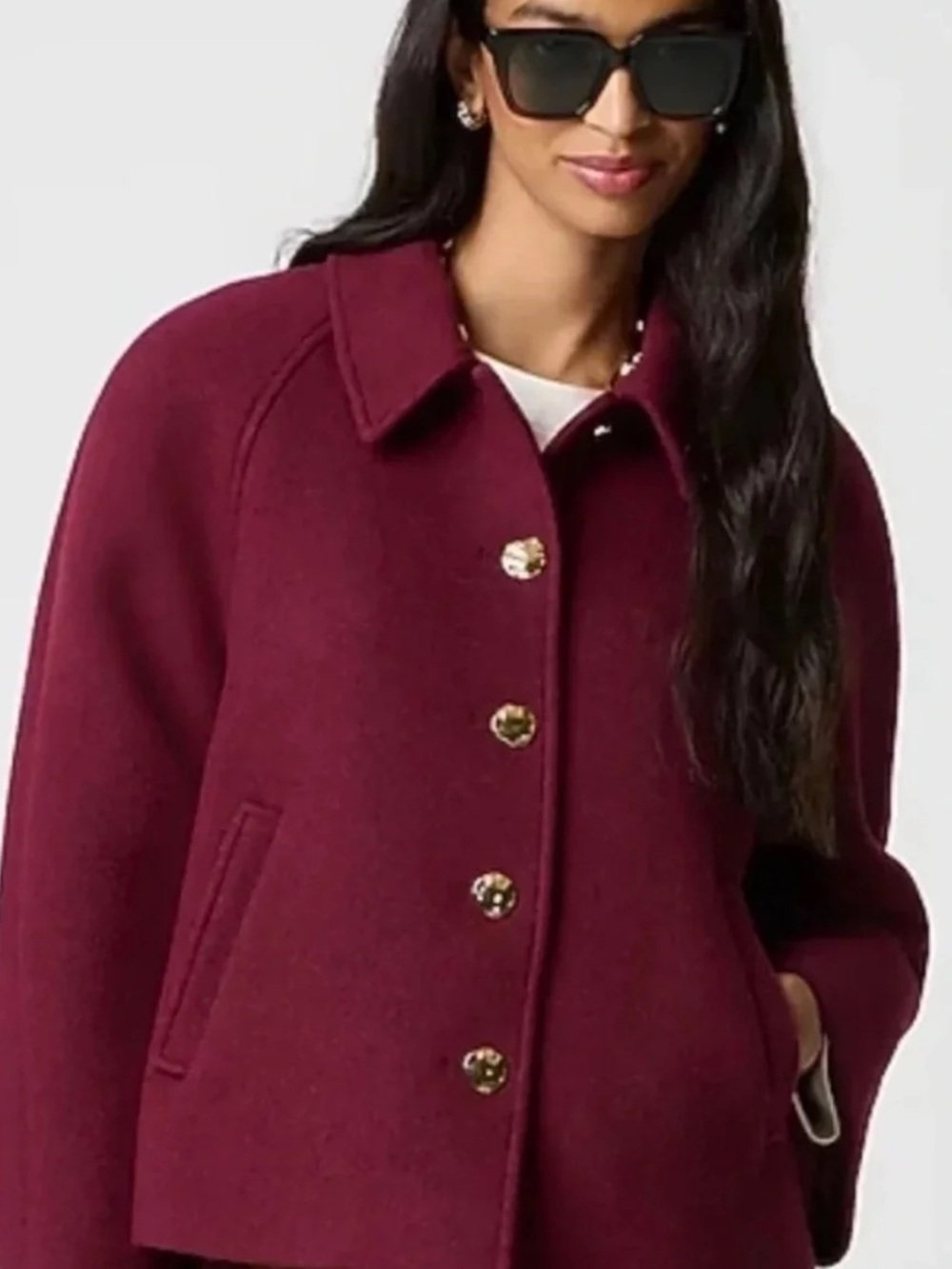 J. Crew Burgundy Wool Button-Front Pea Coat